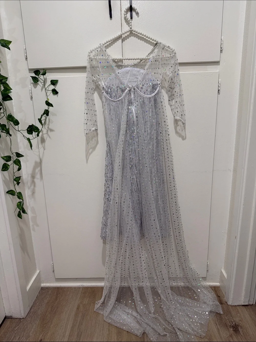 Silver Sparkle Kids Costume Dress with Sheer Cape